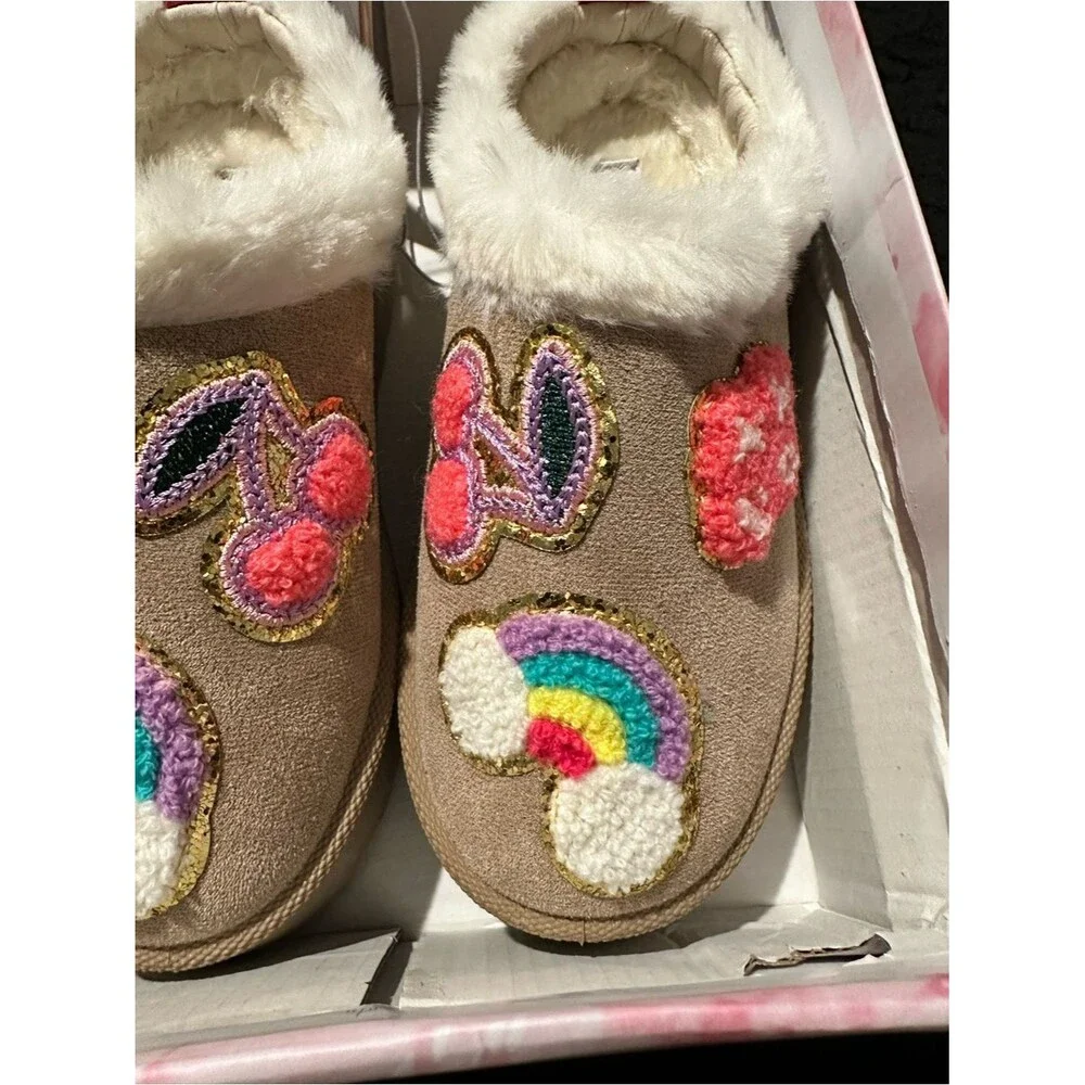 Olivia and Kate Cozy beige Faux-Fur Lined Slippers girls size 13M